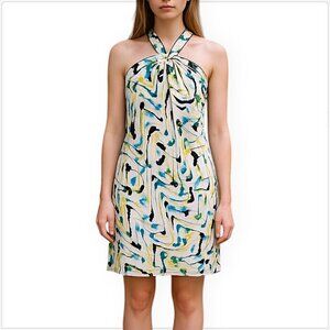 W By Worth 100% Silk Colorful Printed Halter Slit Neck Summer Dress NWT NEW 0